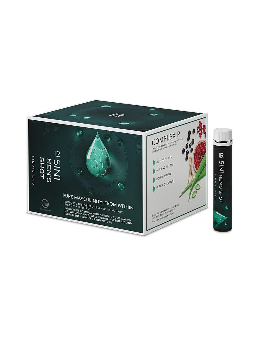 Boîte et flacon du 5in1 Men's Shot, gamme LR LIFETAKT de LR Health & Beauty