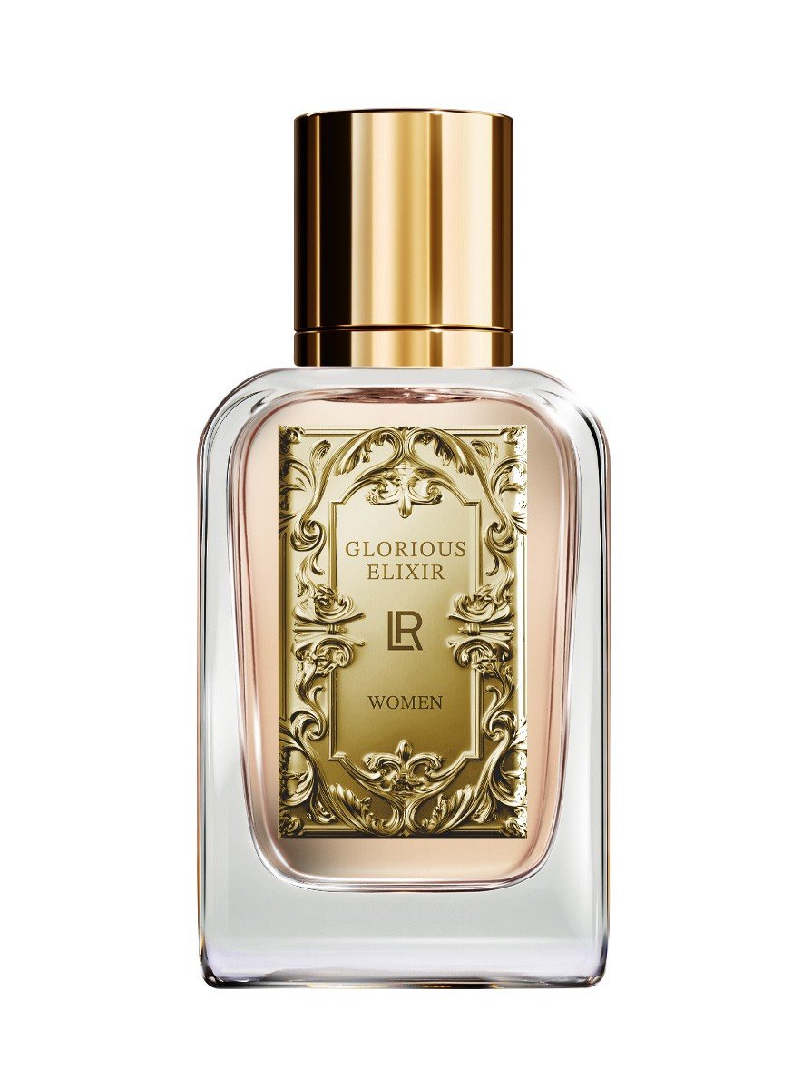 Flacon de parfum rose avec étiquette dorée, gamme LR LIFETAKT de LR Health & Beauty