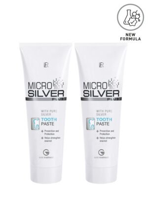 Deux tubes de dentifrice blanc, gamme LR MICROSILVER PLUS de LR Health & Beauty