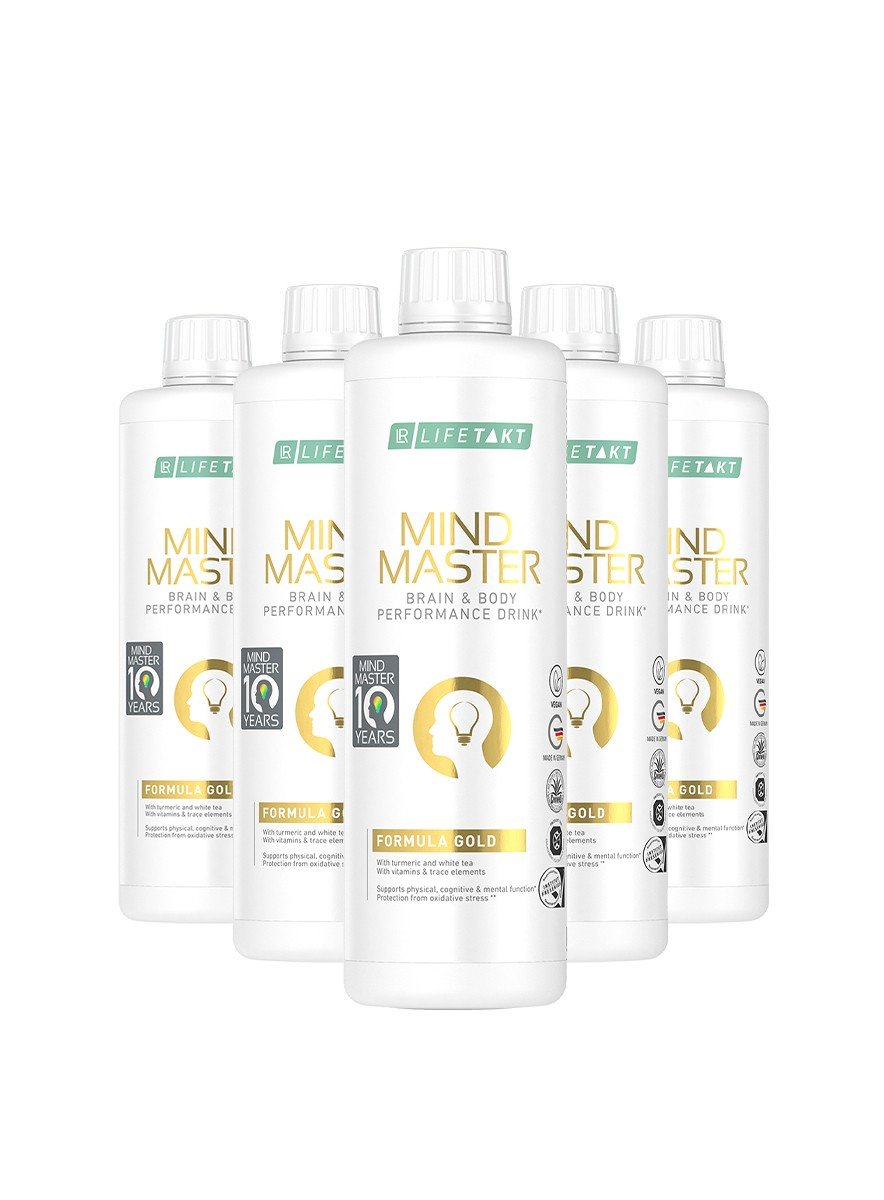 Cinq flacons Mind Master Formula Gold, gamme LR LIFETAKT de LR Health & Beauty